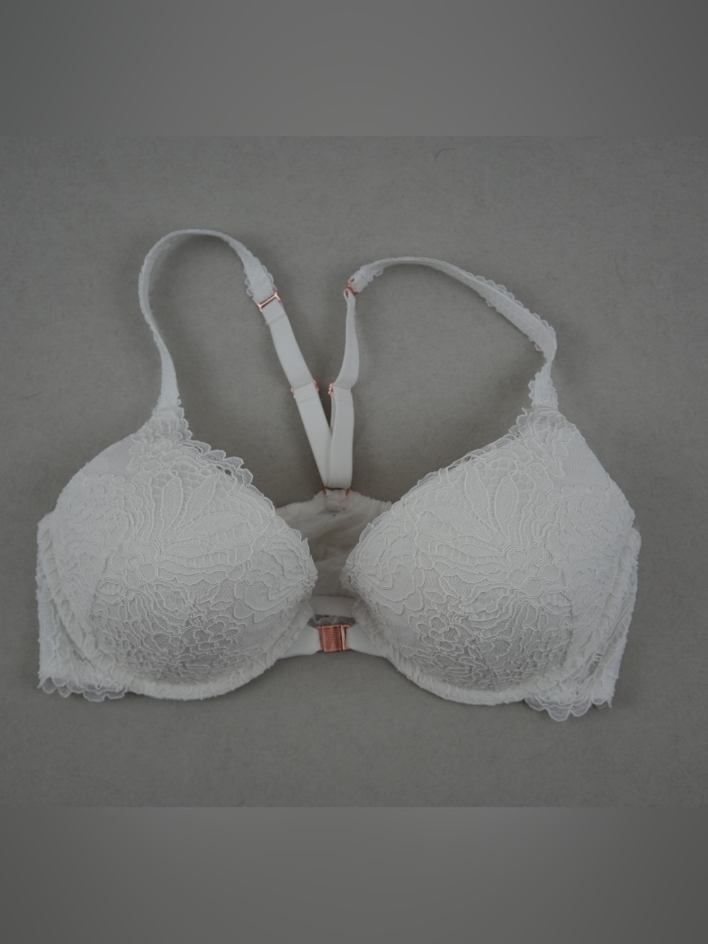 Savage X Fenty White Lace Push-Up Bra with Rose Gold Accents
